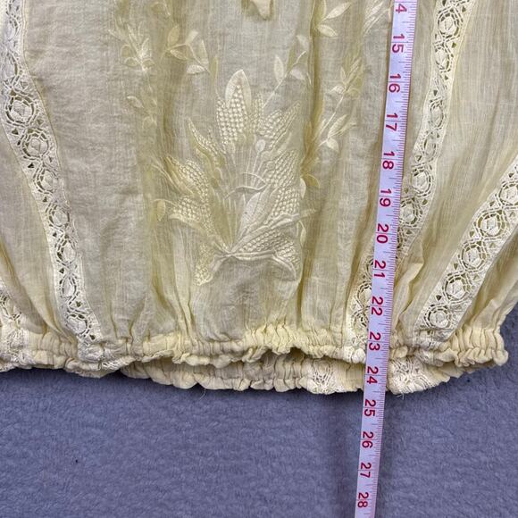 Free People Maria Maria Lace Blouse Butter Yellow Oversized XS Boho Festival - Picture 6 of 9